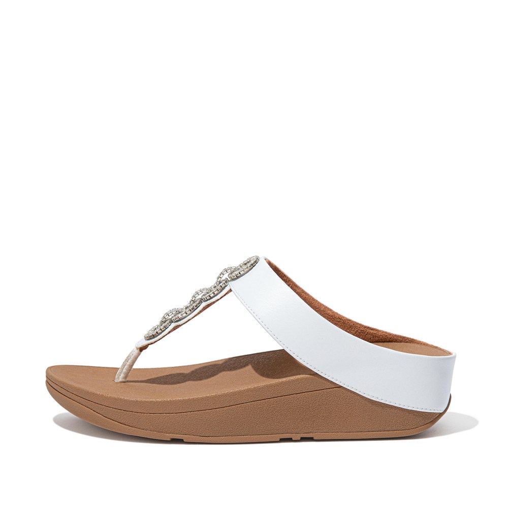 Fitflop Womens Sandals White - Fino Sparkle Toe-post - WM1057396